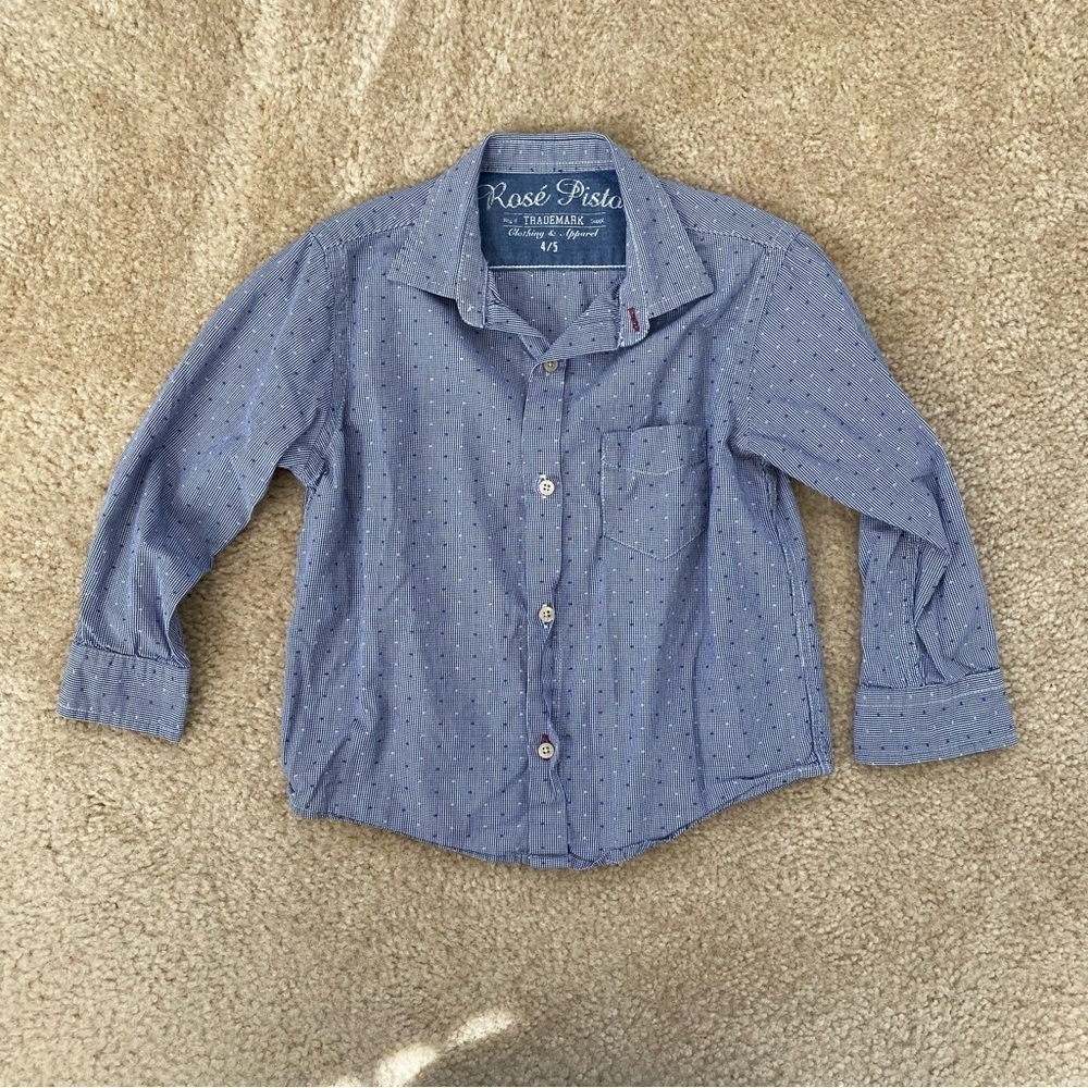 Rose Pistol Little Boys Blue Button Down Shirt Size 4/5